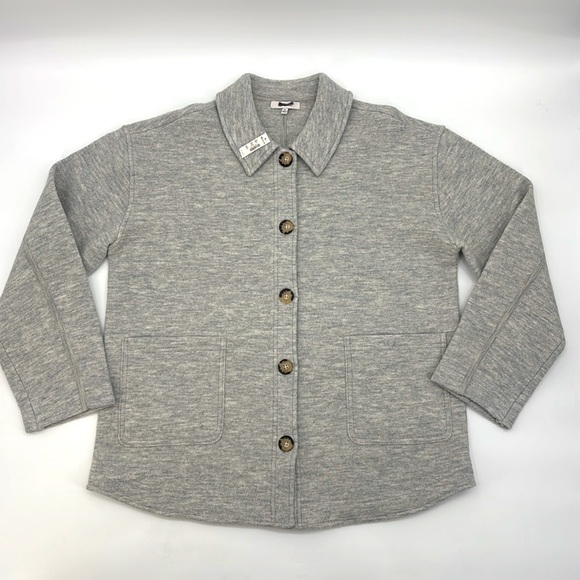Madewell Boiled Wool Sweater Shirt Jacket Heather chrome grey size XL NWT NS677 - Picture 6 of 13
